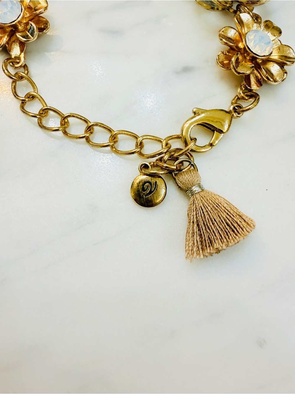 Gold Floral Crystal Bracelet - Peach Accents - Picture 10 of 11